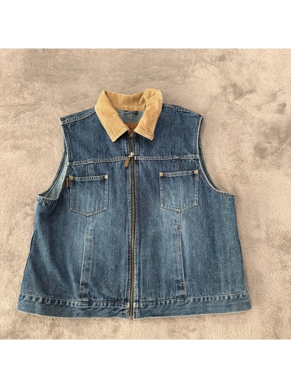 Eddie Bauer Denim Vest Corduroy Collar Womens XL Petite 100% Cotton